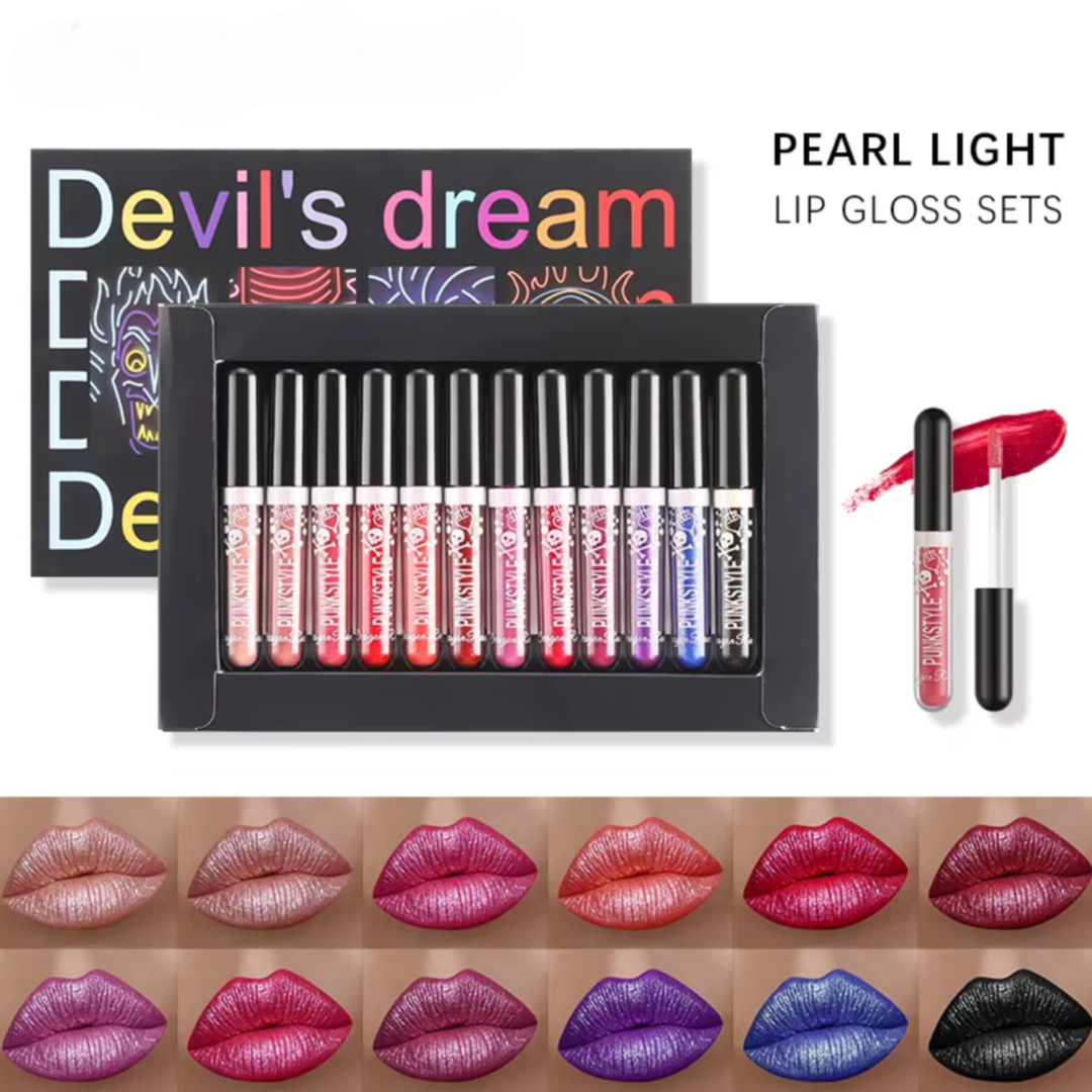 Devil’s Dream™ – 12-Color Glitter Lip Gloss & Lip Tint Kit