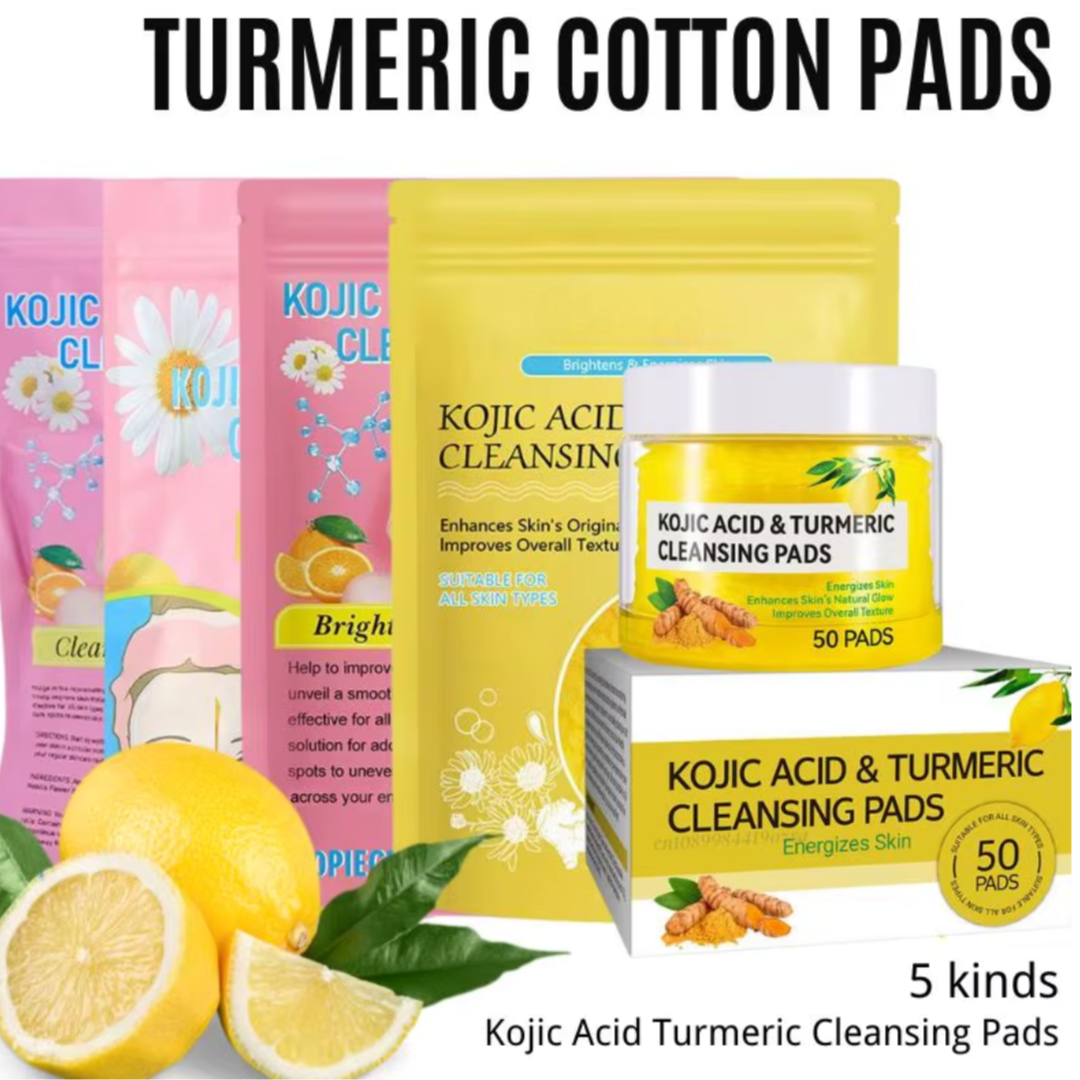 GlowClean™ Kojic Acid & Turmeric Exfoliating Pads – 40/50Pcs Daily Facial Cleansing & Skin Care